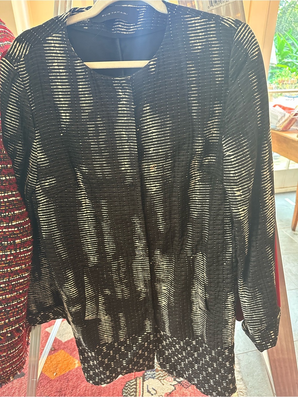 Elie Tahari Black and White Textured Stripe Tunic